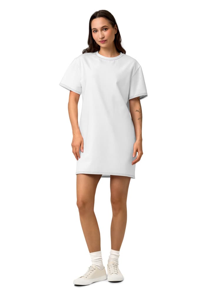 All-Over Print Cotton T-Shirt Dress — White