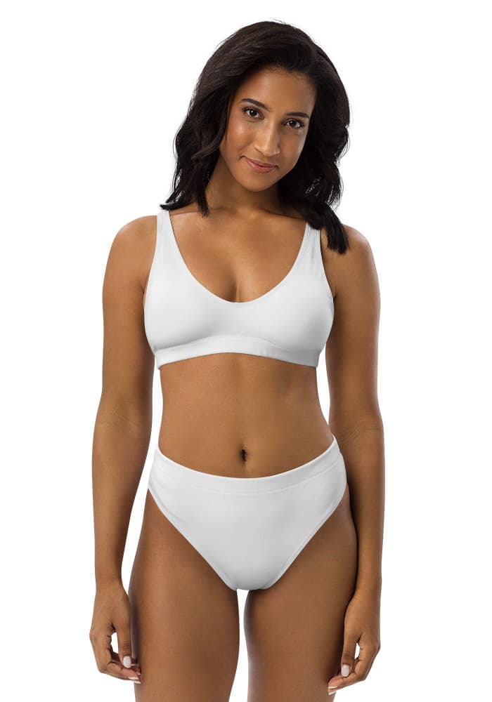 All-Over Print Recycled High-Waisted Bikini — White
