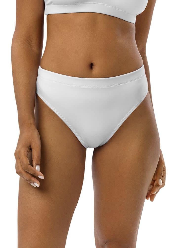 All-Over Print Recycled High-Waisted Bikini Bottom — White