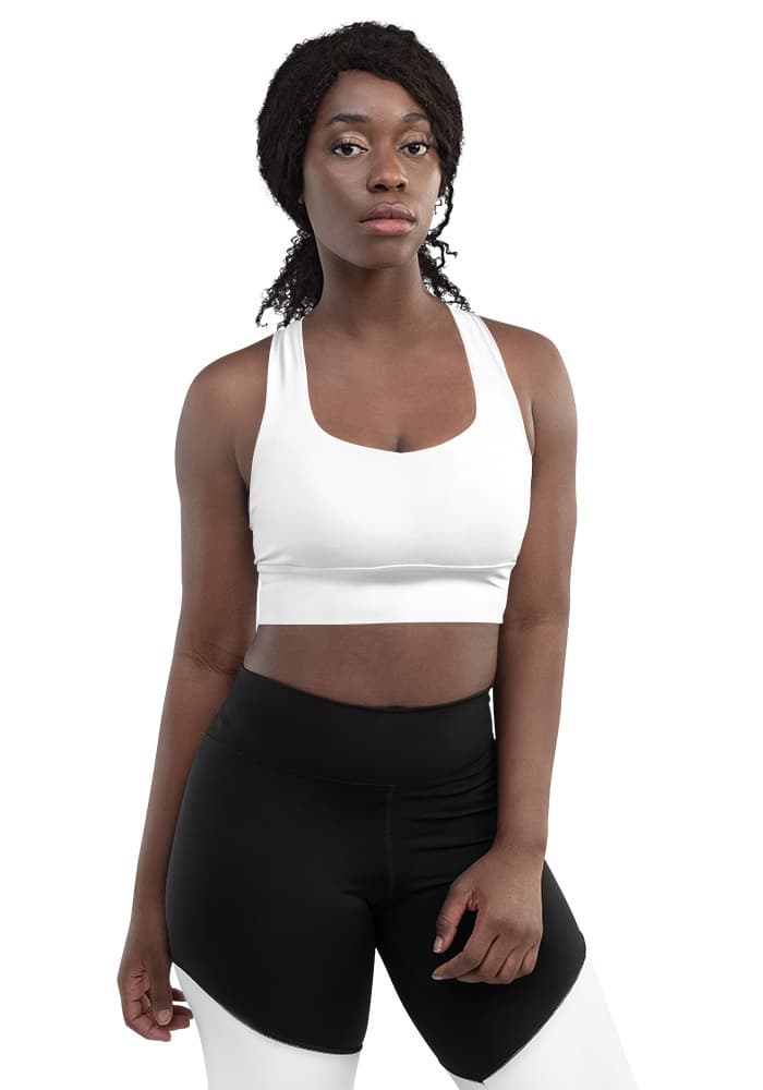 All-Over Print Recycled Longline Sports Bra — White