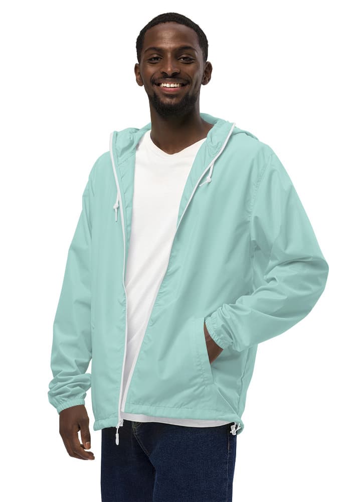 Unisex Lightweight Zip Up Windbreaker | Independent Trading Co. EXP54LWZ — Aqua/White Zipper