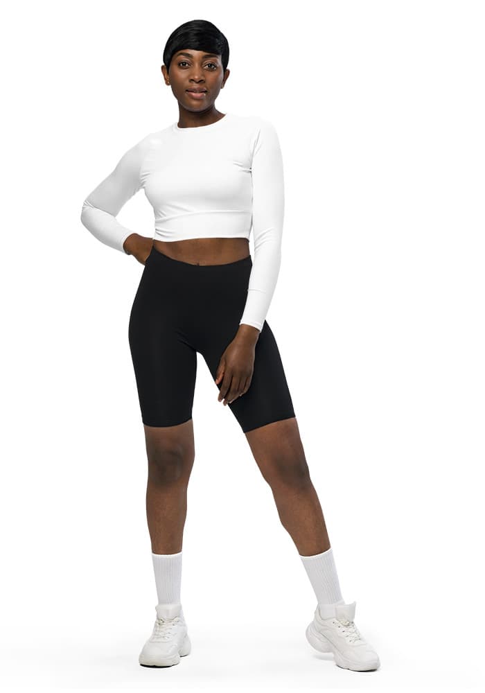 All-Over Print Recycled Long Sleeve Crop Top — White