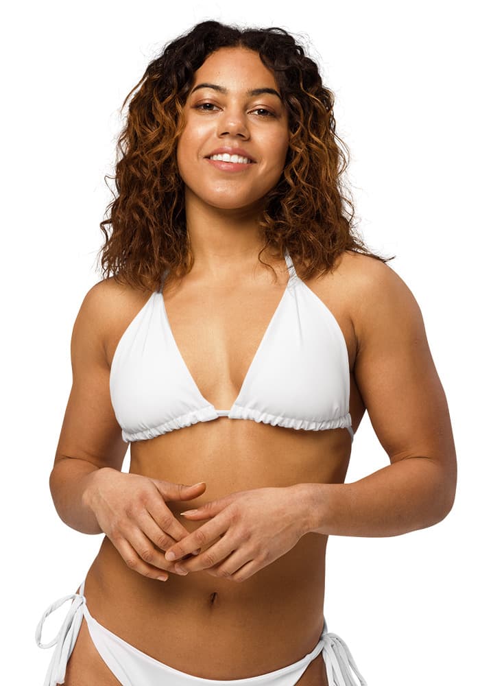 All-Over Print Recycled Padded String Bikini Top — White