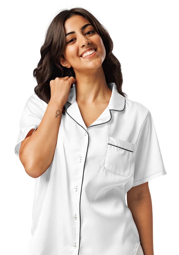 All-Over Print Women's Short Sleeve Pajama Top — Black