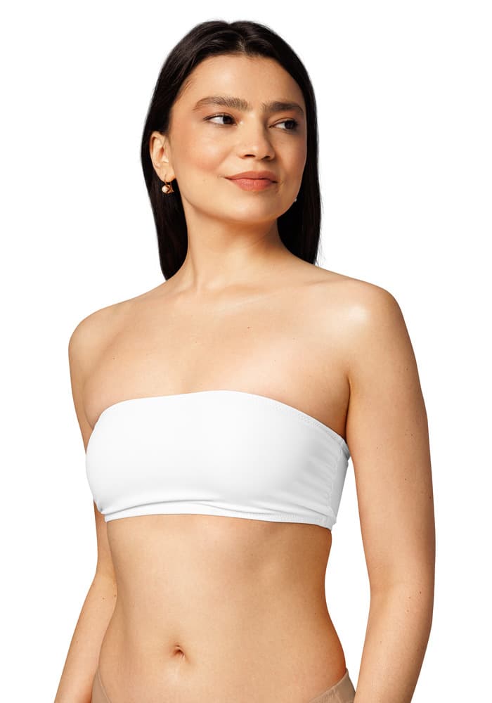 All-Over Print Recycled Bandeau Bikini Top — White
