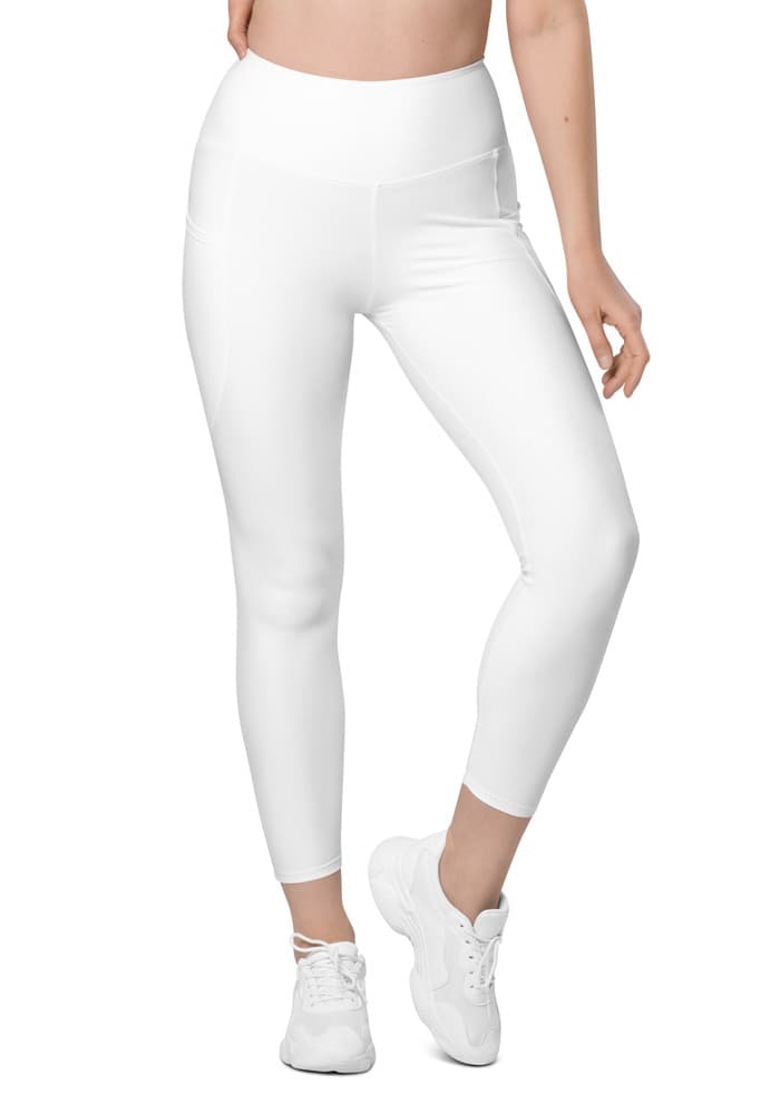 All-Over Print Recycled Leggings with Pockets — White