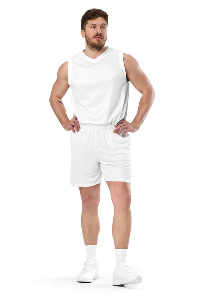 All-Over Print Recycled Unisex Mesh Shorts — White